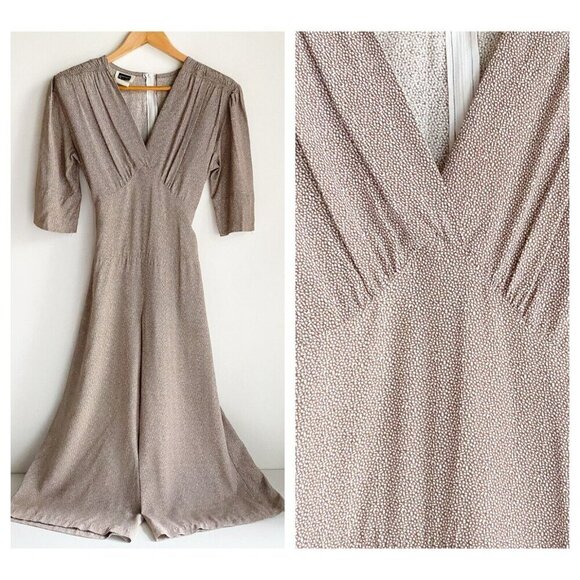 Vintage Studio Beige Micro Print Cropped Wide Leg Jumpsuit S - Picture 1 of 7